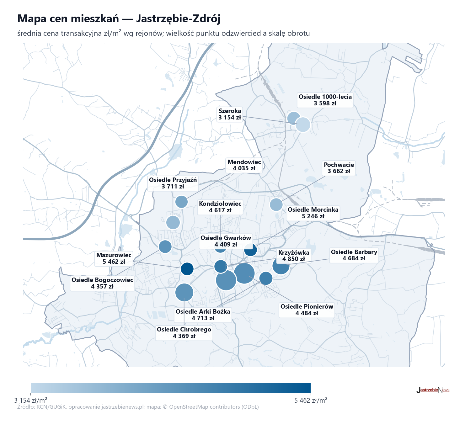 Mapa cen mieszkań - Jastrzębie-Zdrój