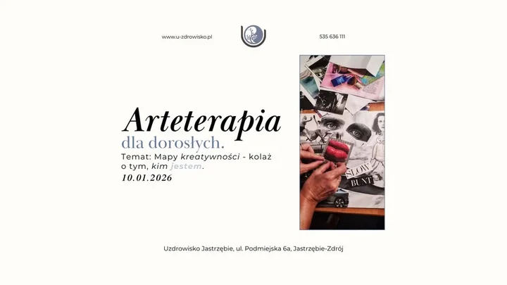 Grafika promocyjna wydarzenia Arteterapia dla dorosłych — Mapy kreatywności: kolaż o tym, kim jestem