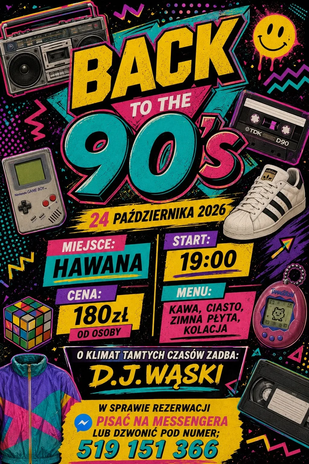 Grafika promocyjna wydarzenia Back to the 90s w Hawanie
