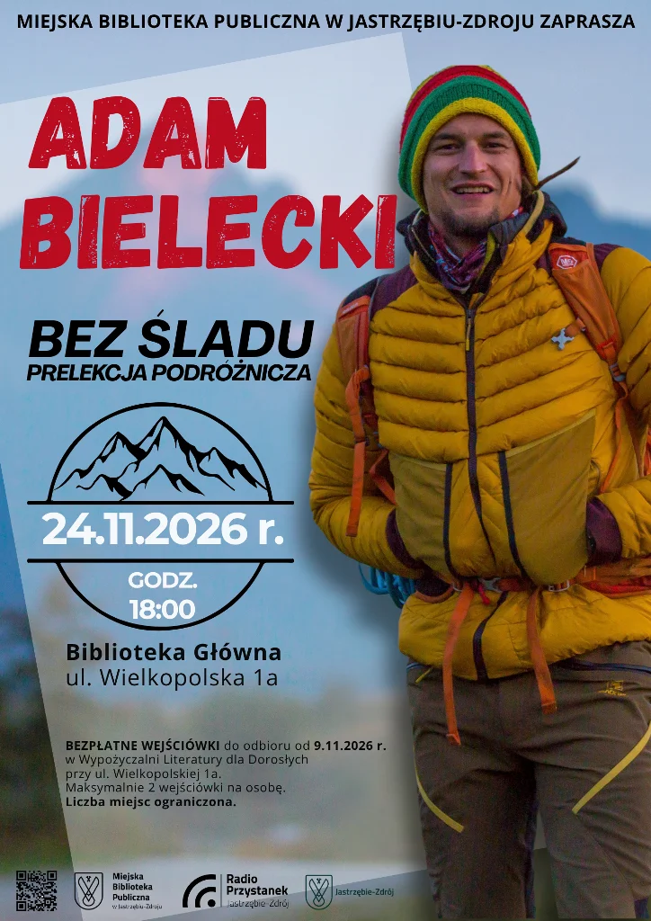 Grafika promocyjna wydarzenia BEZ ŚLADU – spotkanie z Adamem Bieleckim