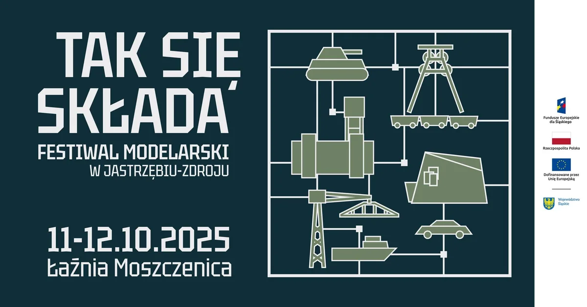 Grafika promocyjna wydarzenia Festiwal modelarski w Jastrzębiu-Zdroju w przestrzeni dawnej łaźni KWK Moszczenica