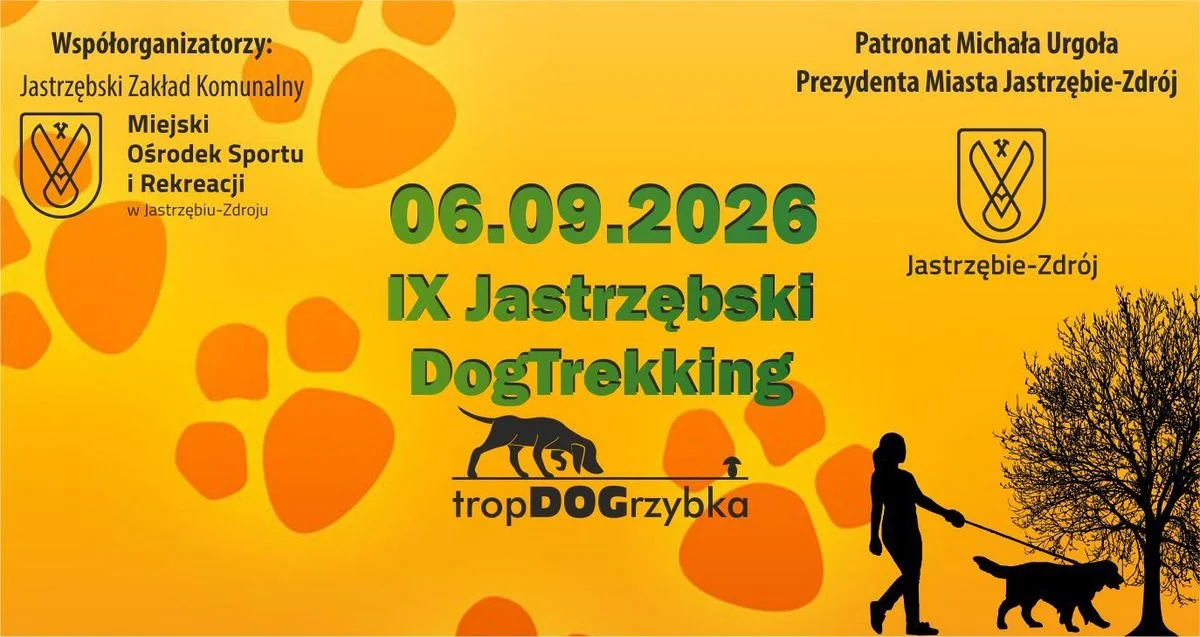 Grafika promocyjna wydarzenia IX Jastrzębski Dogtrekking „TropDoGrzybka”