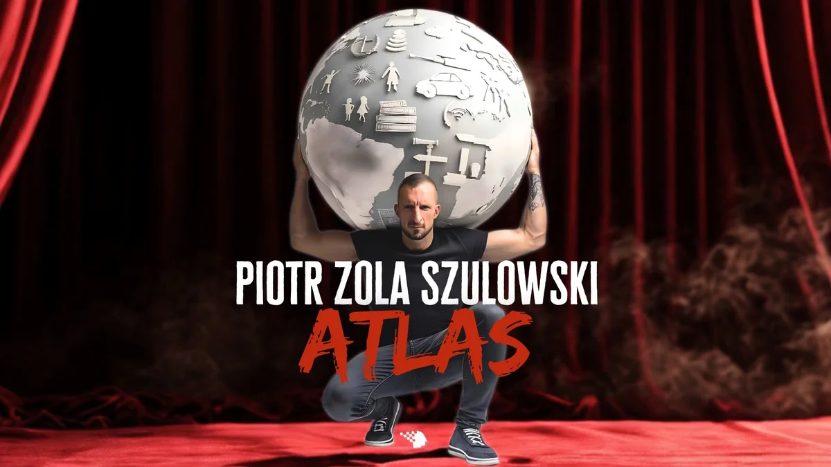 Grafika promocyjna wydarzenia ATLAS w Jastrzębiu: stand-up Piotra Szulowskiego