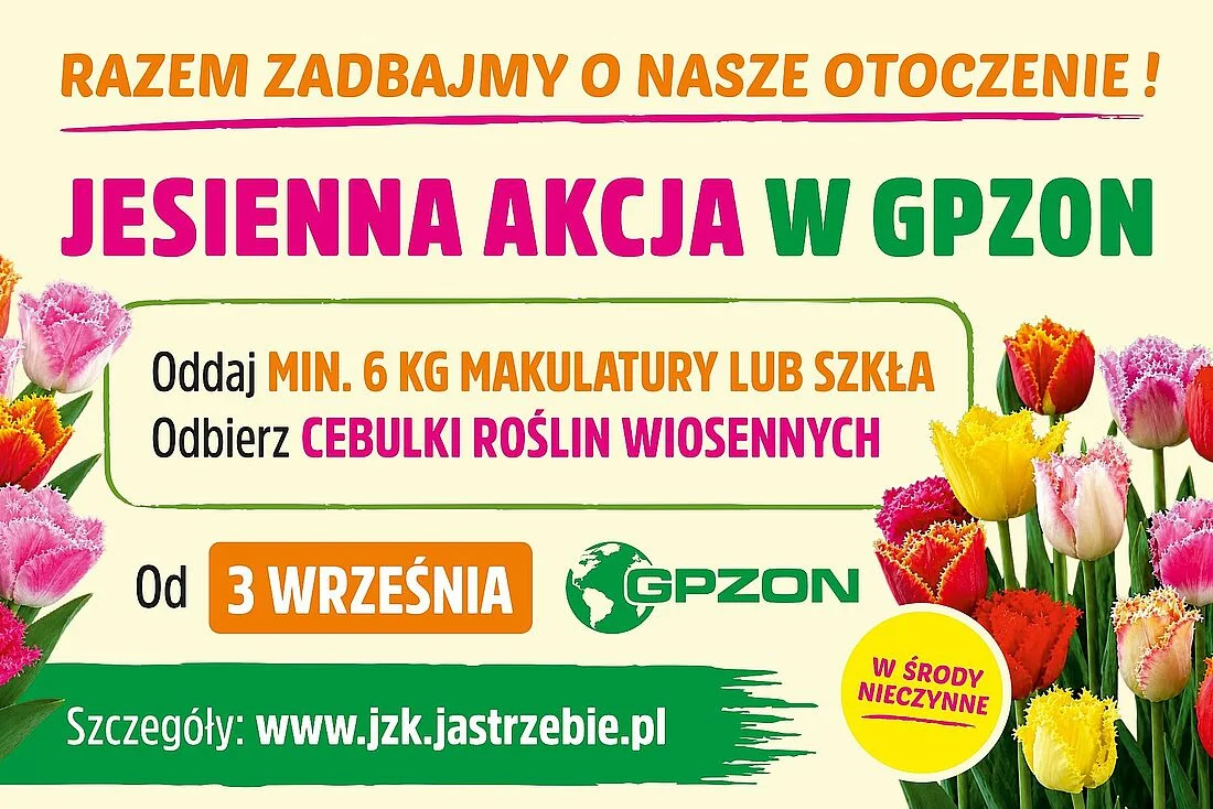 Grafika promocyjna wydarzenia Jesienna akcja w GPZON – oddaj odpady, odbierz cebulki roślin
