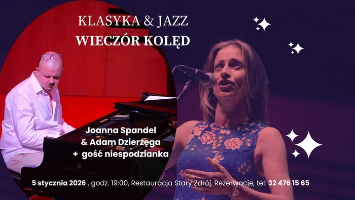 Grafika promocyjna wydarzenia Klasyka & Jazz — Wieczór Kolęd: Joanna Spandel i Adam Dzierżęga