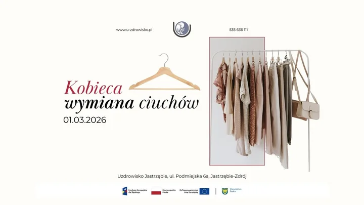 Grafika promocyjna wydarzenia Kobieca wymiana ciuchów w Uzdrowisku Jastrzębie