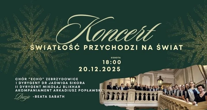 Grafika promocyjna wydarzenia Koncert kolęd „Światłość przychodzi na świat” w Jastrzębiu-Zdroju