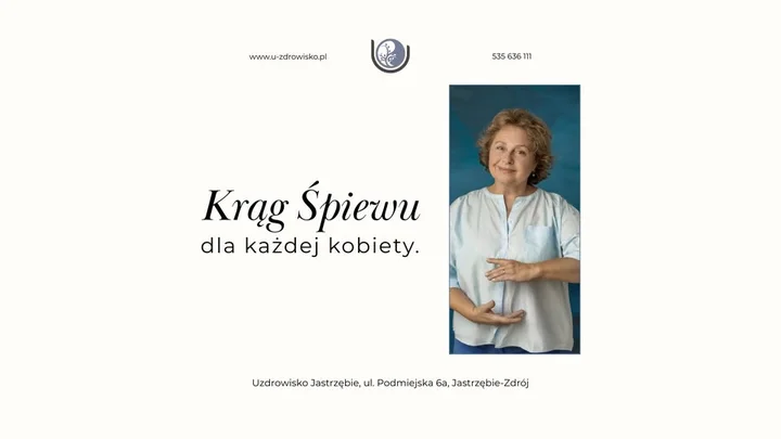 Obrazek przedstawia grafikę promocyjną wydarzenia Wieczorny krąg śpiewu dla kobiet — spotkanie integracyjne i praktyka wokalna