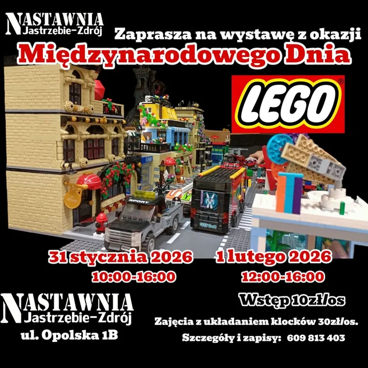 Grafika promocyjna wydarzenia Międzynarodowy dzień LEGO w Nastawni Jastrzębie‑Zdrój