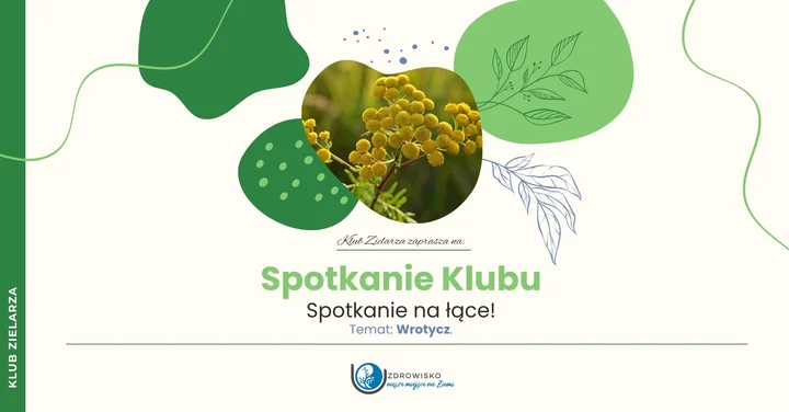 Obrazek przedstawia grafikę promocyjną wydarzenia Spotkanie Klubu Zielarza — spacer po łące i rozmowy o wrotyczu