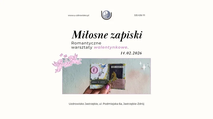Grafika promocyjna wydarzenia Miłosne Zapiski — romantyczne warsztaty walentynkowe
