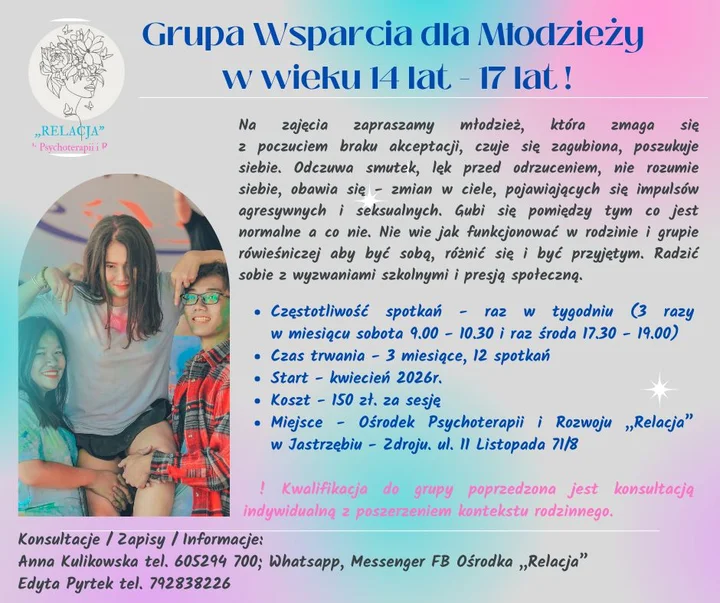 Grafika promocyjna wydarzenia NABÓR NA GRUPĘ WSPARCIA DLA MŁODZIEży (Relacja) — 14–17 lat