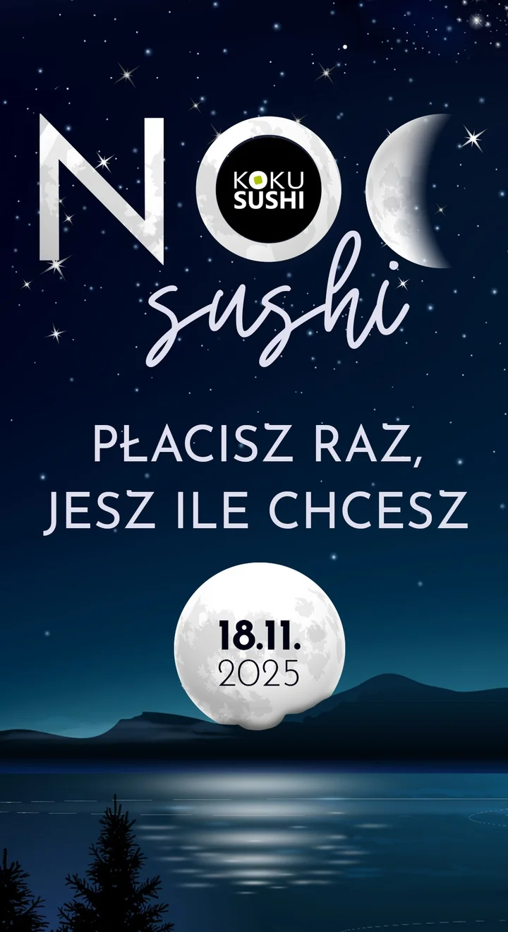 Grafika promocyjna wydarzenia Noc Sushi w Jastrzębiu-Zdroju — ostatnia w 2025 roku
