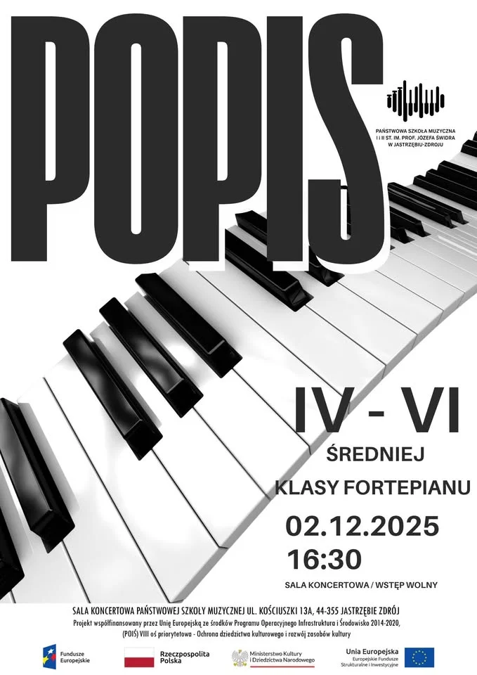 Grafika promocyjna wydarzenia Popis IV, V i VI klasy fortepianu PSM II st. — koncert uczniów