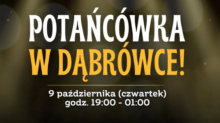 Obrazek przedstawia grafikę promocyjną wydarzenia Noc tańca i muzyki w Kompleksie Dąbrówka