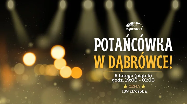 Grafika promocyjna wydarzenia Potańcówka w Dąbrówce — taneczny wieczór 6 lutego