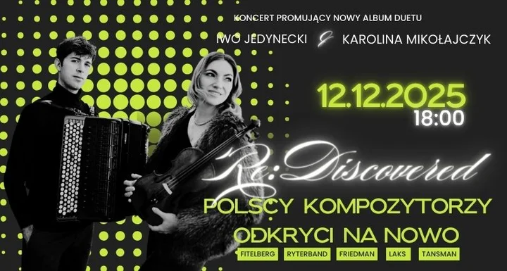 Grafika promocyjna wydarzenia Re:Discovered – polscy kompozytorzy odkryci na nowo (Mikołajczyk & Jedynecki)