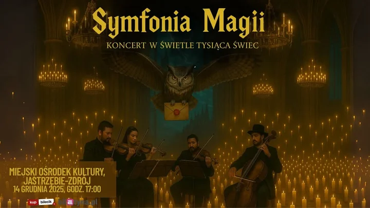 Obrazek przedstawia grafikę promocyjną wydarzenia Koncert przy świecach: muzyka filmowa w Miejskim Ośrodku Kultury