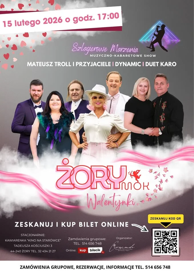 Grafika promocyjna wydarzenia Szlagierowe Marzenia — koncert walentynkowy w MOK Jastrzębie-Zdrój
