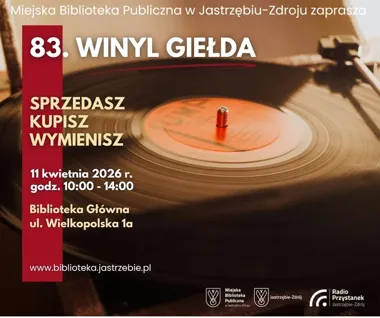 Grafika promocyjna wydarzenia 83. Winyl Giełda w Bibliotece Głównej w Jastrzębiu-Zdroju
