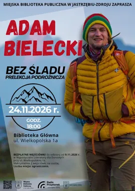 Grafika promocyjna wydarzenia BEZ ŚLADU – spotkanie z Adamem Bieleckim