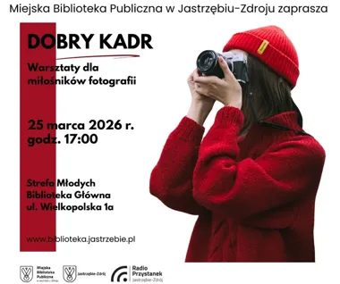 Grafika promocyjna wydarzenia DOBRY KADR — warsztaty „Światło w fotografii” dla młodzieży