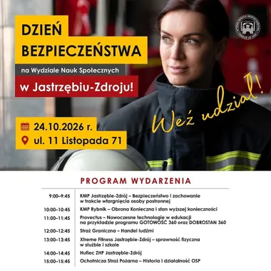Grafika promocyjna wydarzenia Dzień Bezpieczeństwa w Wyższej Szkole Bezpieczeństwa
