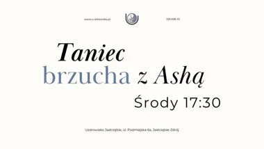 Grafika promocyjna wydarzenia Taniec brzucha z Ashą — regularne zajęcia w środy o 17:30
