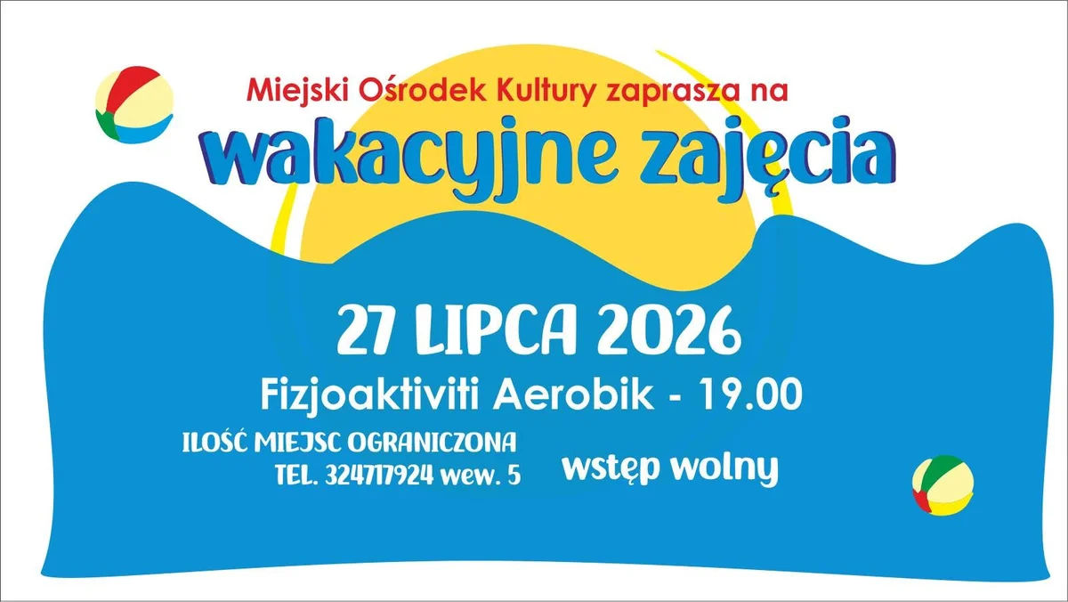 Grafika promocyjna wydarzenia WAKACYJNE FIZJOACTIVITY AEROBIK w Jastrzębiu-Zdroju
