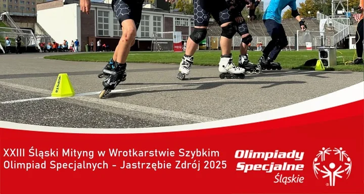 Grafika promocyjna wydarzenia XXIII Śląski Mityng w Wrotkarstwie Szybkim Olimpiad Specjalnych — Jastrzębie-Zdrój 2025