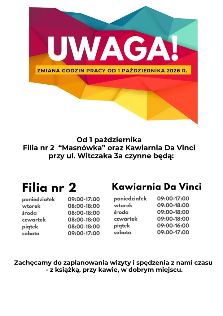 Masnówka zmienia rytm dnia. Od października więcej czasu na książkę